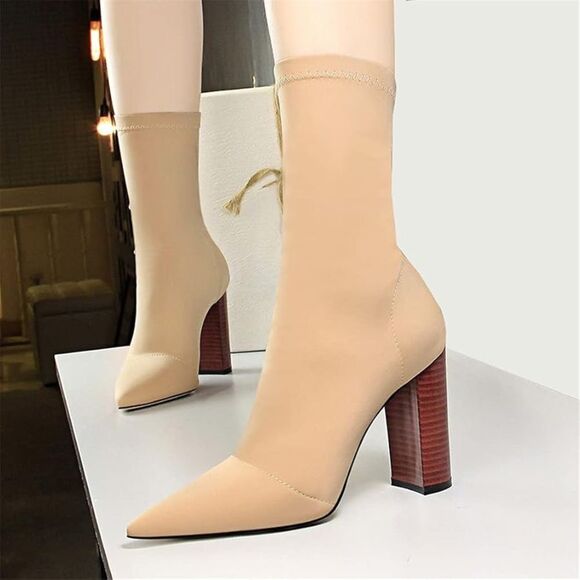 NWOB Tony Bianco Diddy Bootie sock ankle boot block heel beige color Sz 9 - Picture 12 of 15